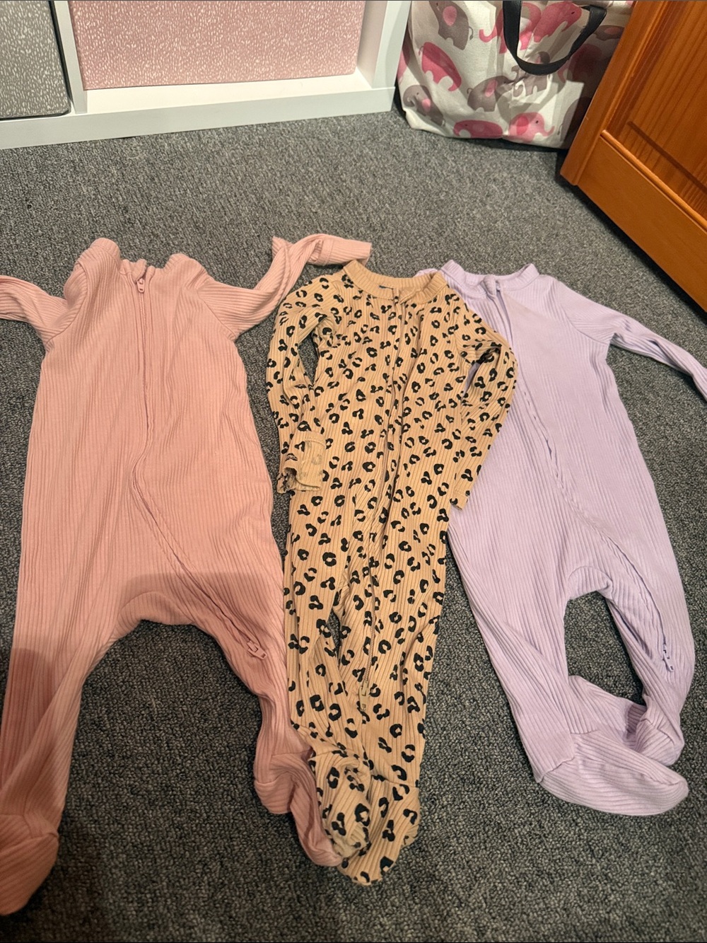 Kids Ribbed Footed One-Piece Sleep Suit - Pink, Beige Leopard, Lavender